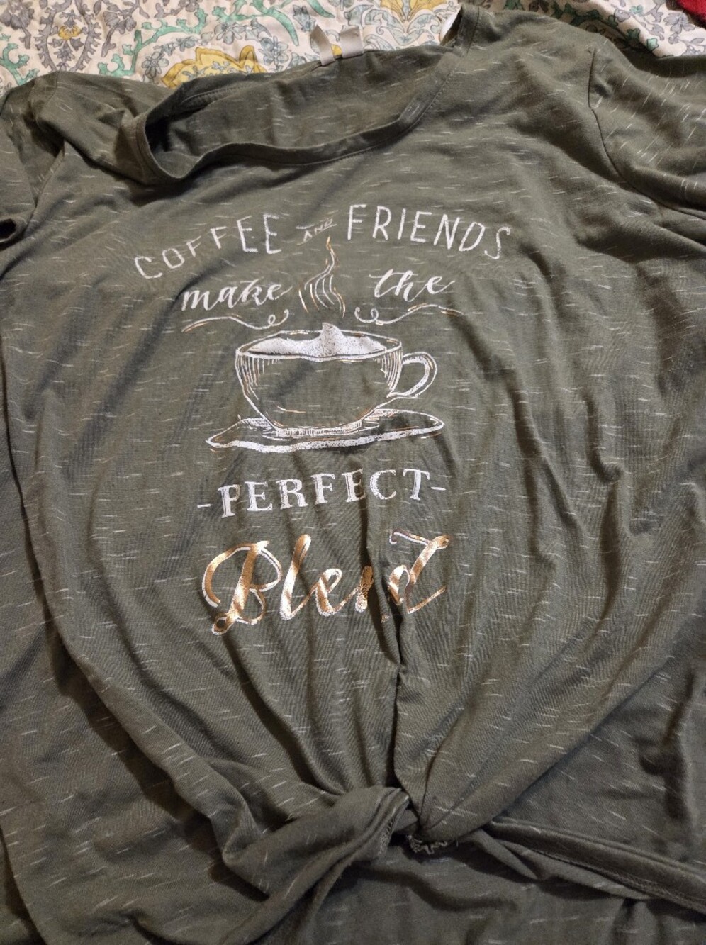 Olive Green Short Sleeve Graphic Tee with Metallic Print